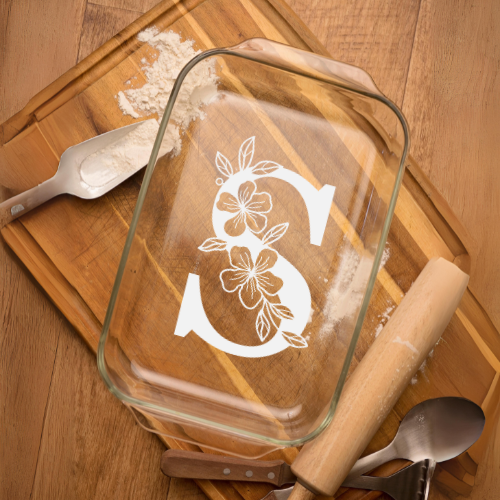 Floral Monogram | ENGRAVED | 9x13 Glass Baking Dish